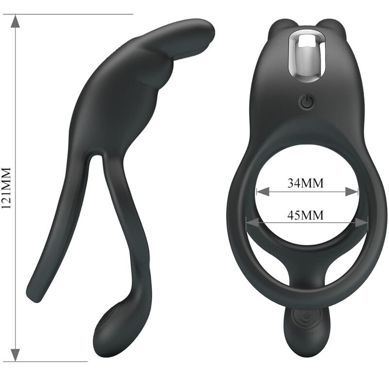 PRETTY LOVE - SETH DOBLE ANILLO VIBRADOR RABBIT 7 VIBRACIONES NEGRO - Imagen 6