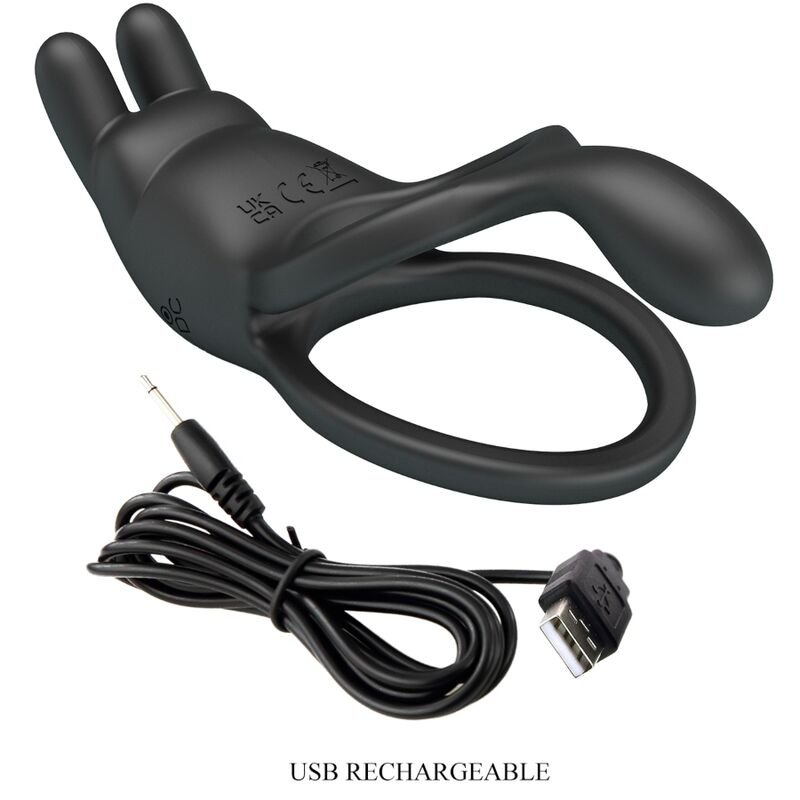 PRETTY LOVE - SETH DOBLE ANILLO VIBRADOR RABBIT 7 VIBRACIONES NEGRO - Imagen 8