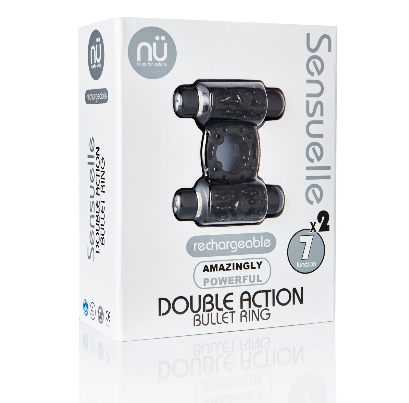 Sensuelle 7 Function Rechargeable Double Action Bullet Ring - Black