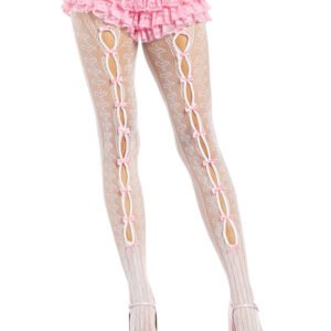 Sweetheart Striped Tights - Os - White/pink