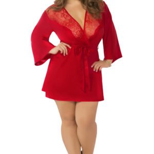 Satin & Eyelash Robe - Queen Size - Red