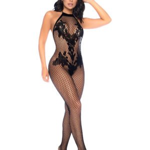 Vino Noir Floral Fishnet Bodystocking - Os - Black