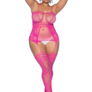 Curvy Aria Fishnet Body Stocking - X - Pink