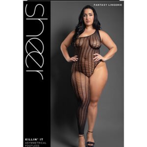 Killin It Asymmetrical Footless Bodystocking - Queen - Black