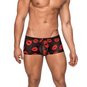 Kiss Me - Mini Short - Large - Sheer Lips Black