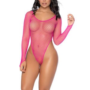 Essential Fishnet Long Sleeve Bodysuit - Os - Neon Pink