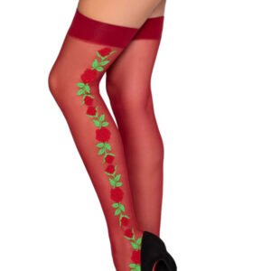 Spandex Thigh Highs With Roses - Os - Burgundy